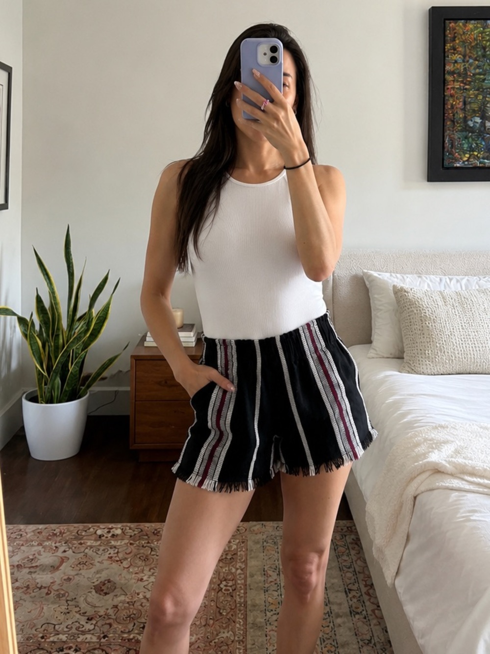 RD Style Black Stripe High Waist Pull-On Shorts